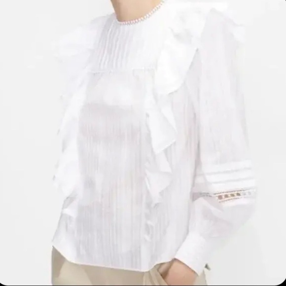 TED BAKER Silais White Double Frill Blouse Size 4-6 - Picture 4 of 12